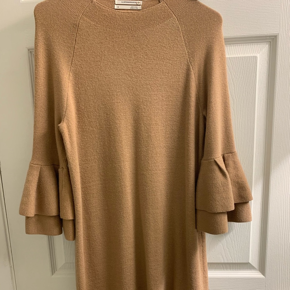 Anthropologie gold shimmer knee length dress